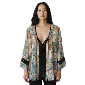 Daniel Rainn Spring Colorful Floral Blouse with Tassels size Medium